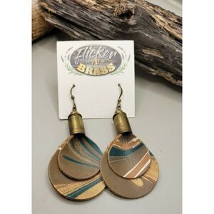 Leather teardrop bullet shell earrings